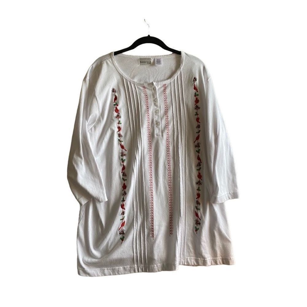 Madison Taylor women’s plus size white long sleeve cardinal/bird top size 2X